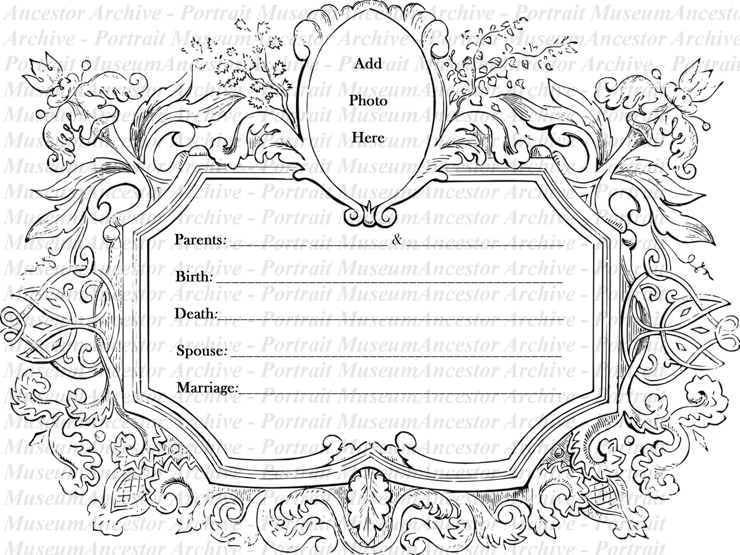 Ancestor Trading Card Template Option 2 (Front) with watermark